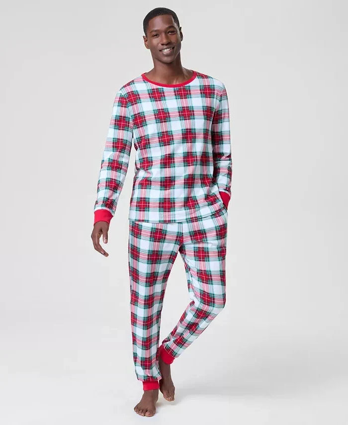Pajama Set Woven Cotton Flannel Drawstring Waist Side Pockets