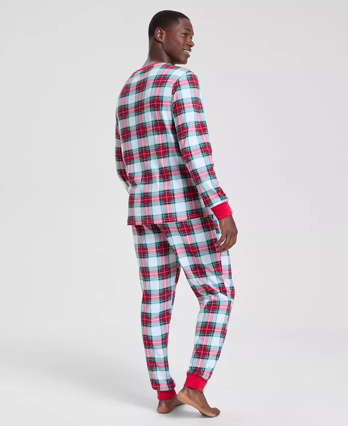 Pajama Set Woven Cotton Flannel Drawstring Waist Side Pockets