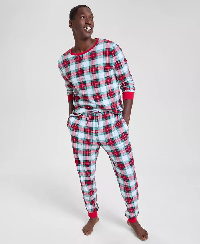 Pajama Set Woven Cotton Flannel Drawstring Waist Side Pockets
