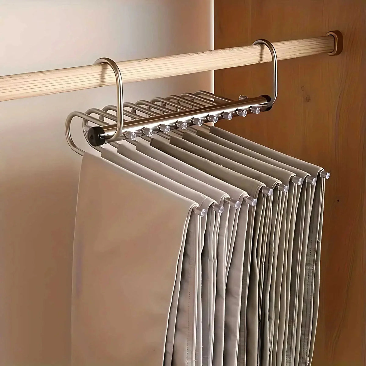 Pants Hanger Vertical Space-Saving Stainless Steel & Rotating Hook