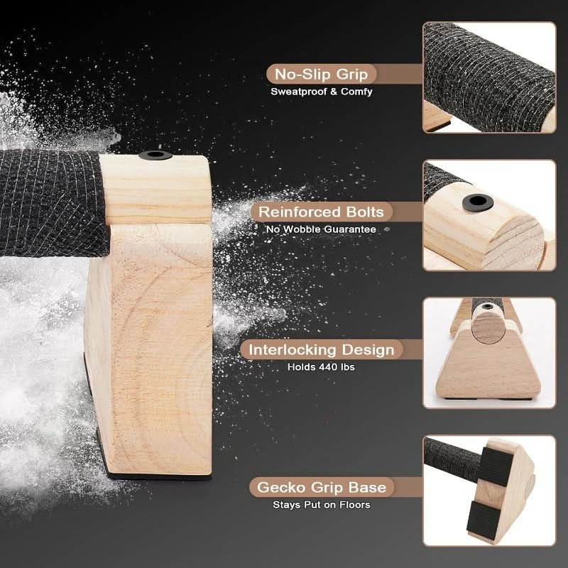 Parallel Push-Up Bars Wooden Ergonomic Grip Supports 400 kg