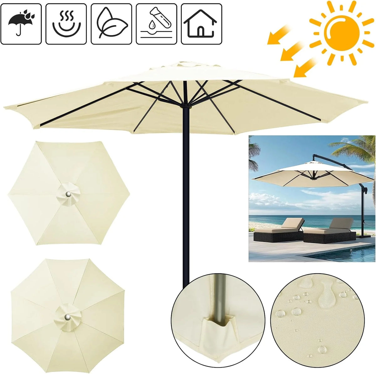 Parasol Replacement Cover Water-Repellent & Ventilated