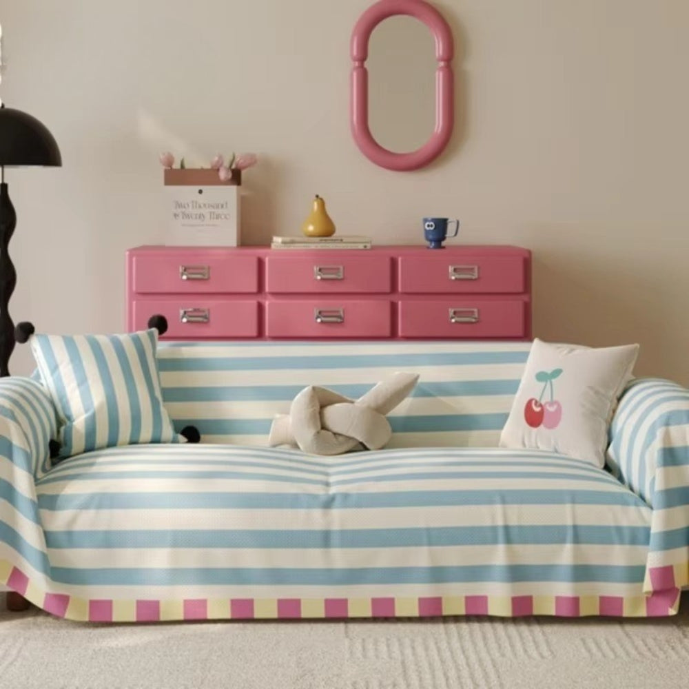 Pastel Striped Microfiber Machine-Washable Sofa Cover
