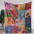Patchwork Blanket Soft Flannel Embroidered Floral