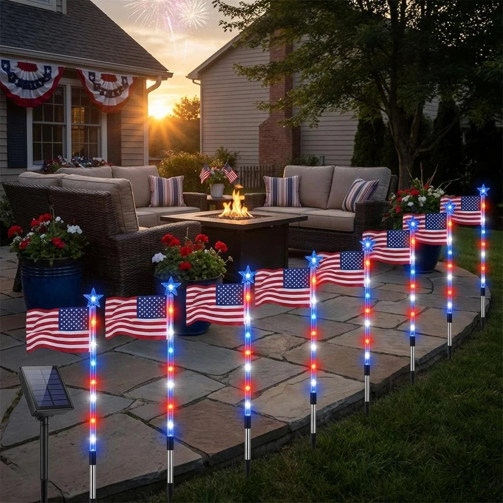 Pathway Lights Solar Set of 8 Red White & Blue