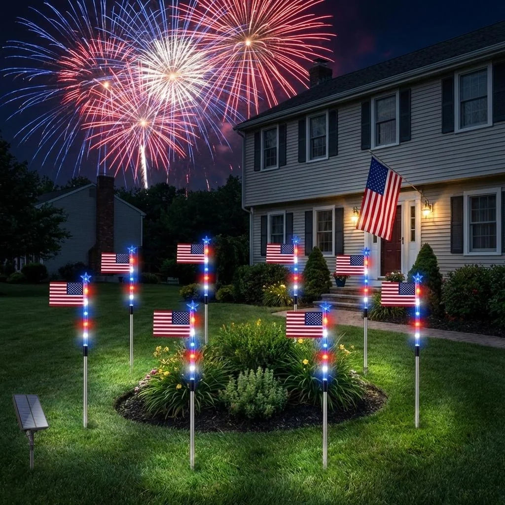 Pathway Lights Solar Set of 8 Red White & Blue