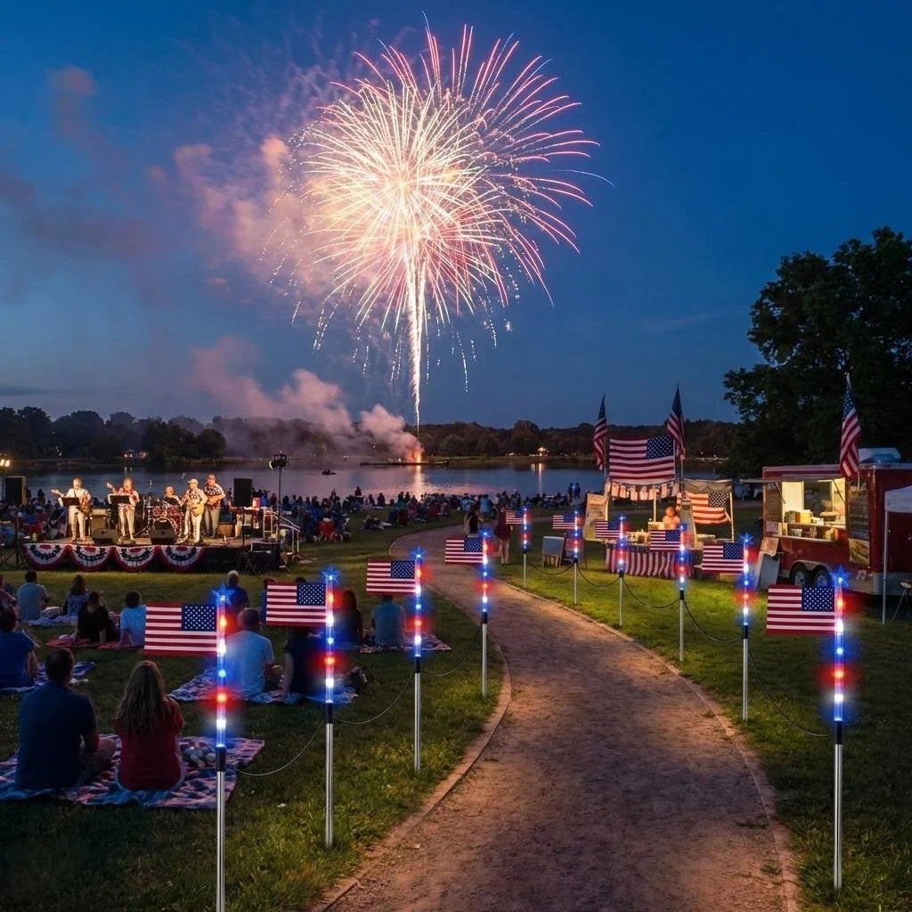Pathway Lights Solar Set of 8 Red White & Blue