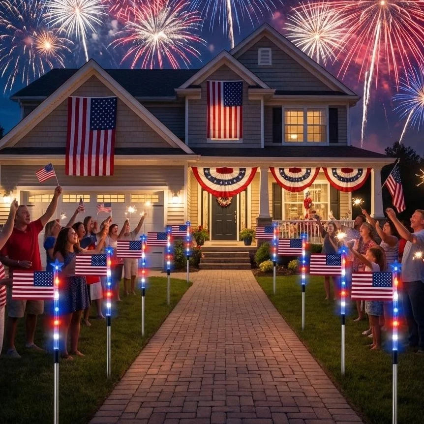 Pathway Lights Solar Set of 8 Red White & Blue