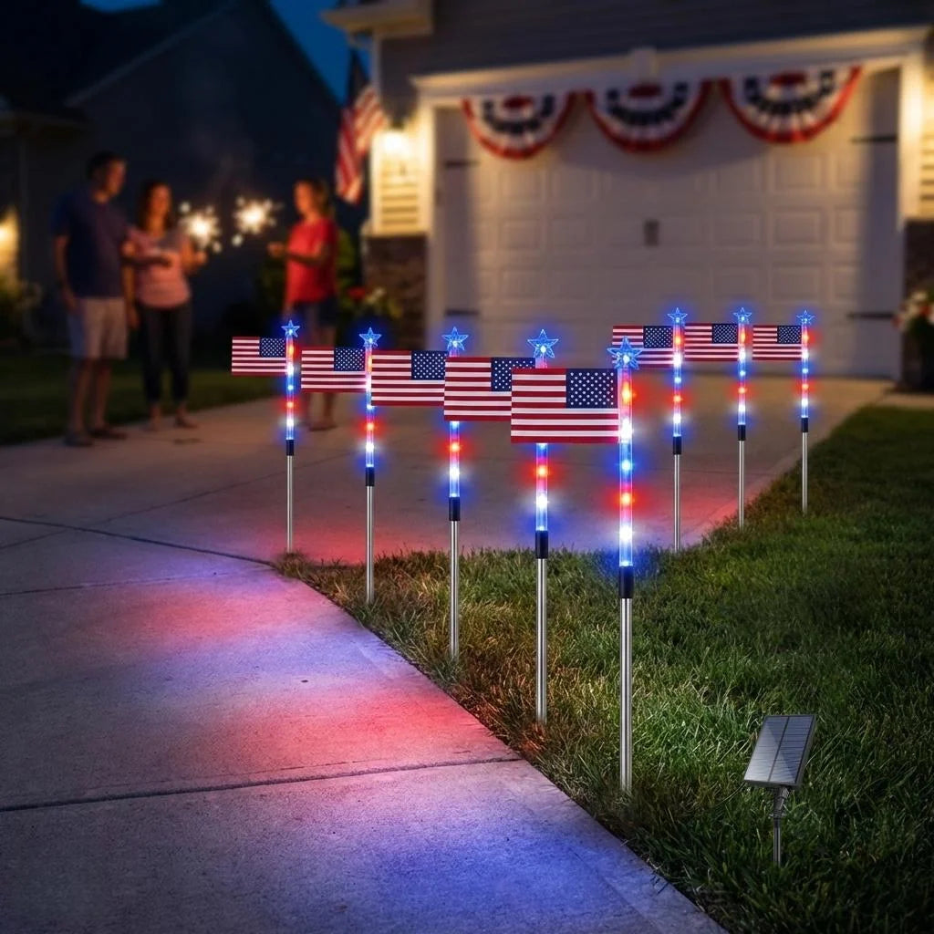 Pathway Lights Solar Set of 8 Red White & Blue
