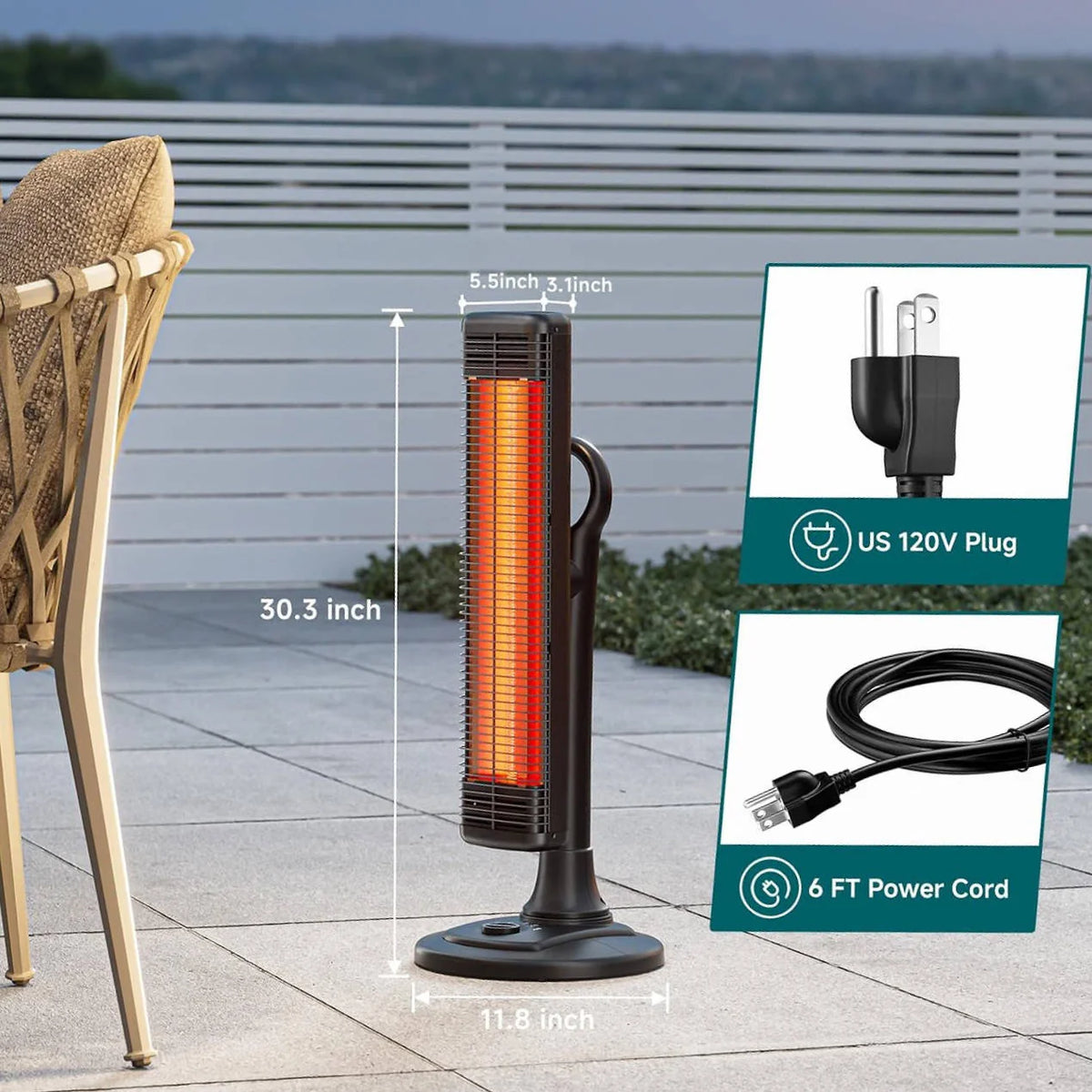 Patio Heater Infrared Carbon Fiber Adjustable Waterproof