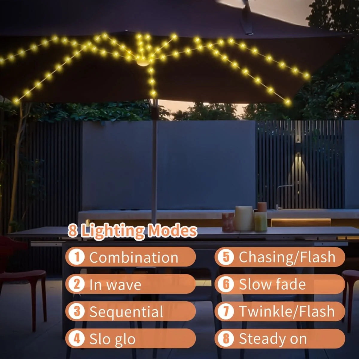 Patio Umbrella Light 104 LEDs Wireless Remote