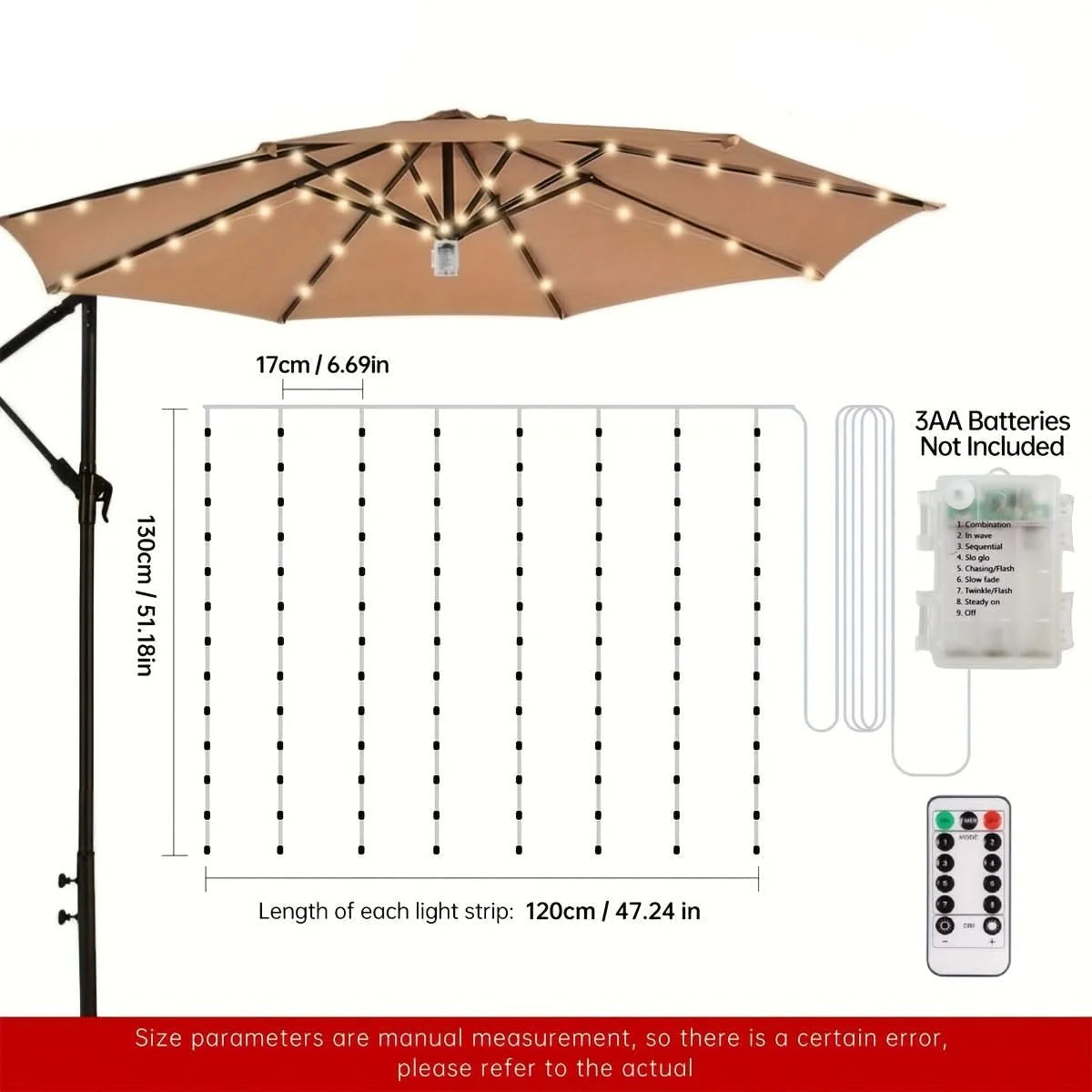 Patio Umbrella Light 104 LEDs Wireless Remote