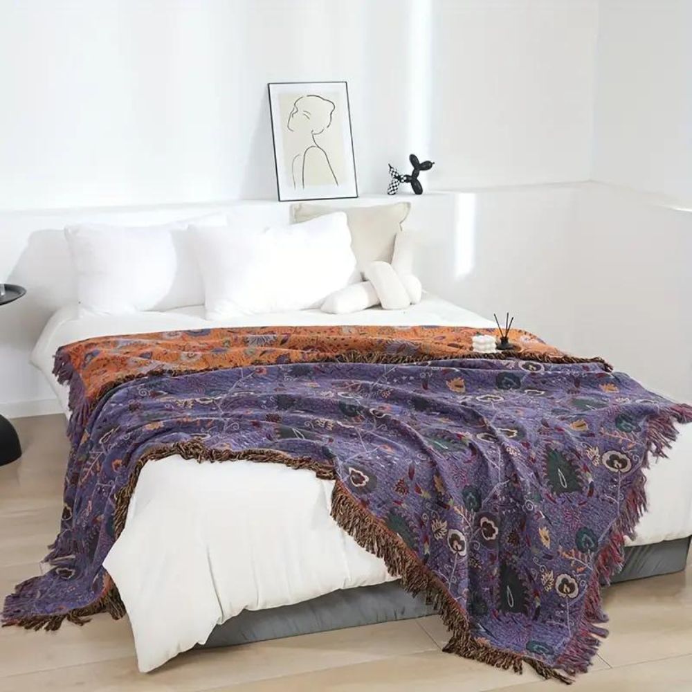 Peacock Tassel Cotton Gauze Throw Blanket (Machine Washable)