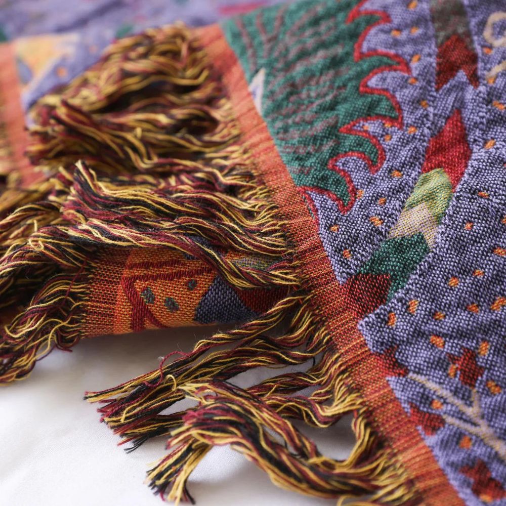 Peacock Tassel Cotton Gauze Throw Blanket (Machine Washable)