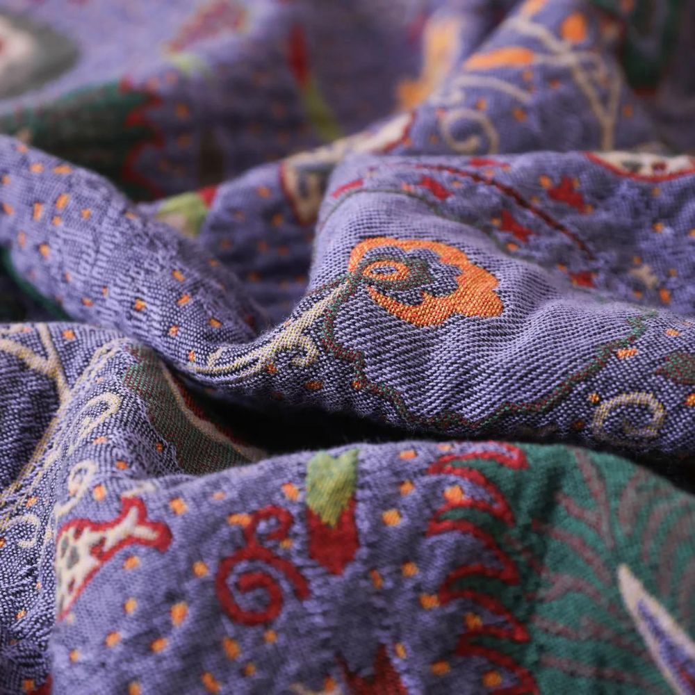 Peacock Tassel Cotton Gauze Throw Blanket (Machine Washable)