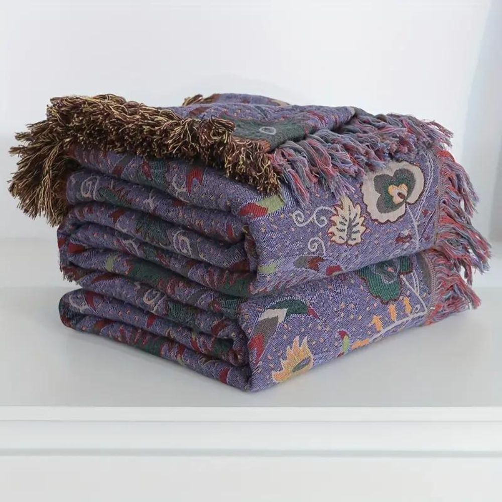 Peacock Tassel Cotton Gauze Throw Blanket (Machine Washable)