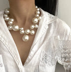 Pearl Necklace Collarbone-Length Lightweight Resin