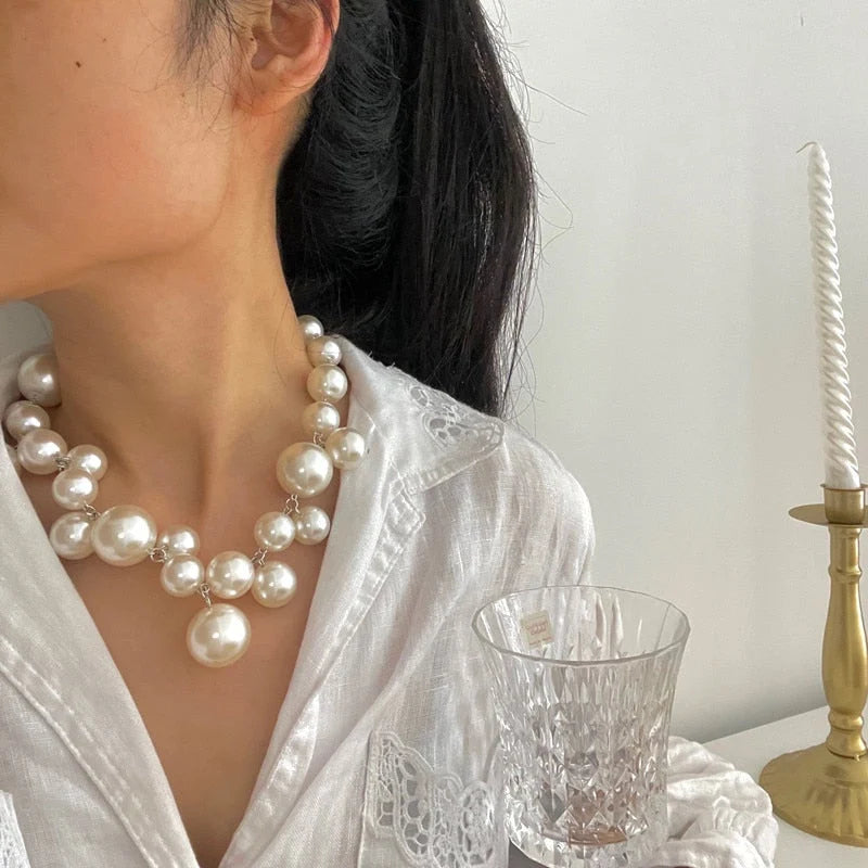 Pearl Necklace Collarbone-Length Lightweight Resin