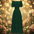 Peasant Maxi Dress Off-Shoulder Elastic Waist Tiered Skirt