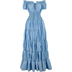 Peasant Maxi Dress Off-Shoulder Elastic Waist Tiered Skirt