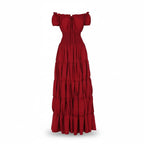 Peasant Maxi Dress Off-Shoulder Elastic Waist Tiered Skirt