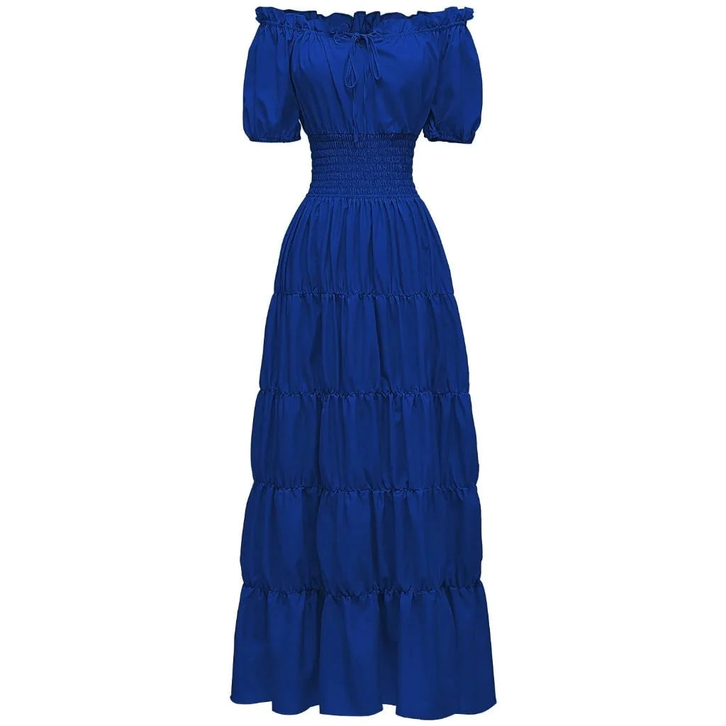 Peasant Maxi Dress Off-Shoulder Elastic Waist Tiered Skirt