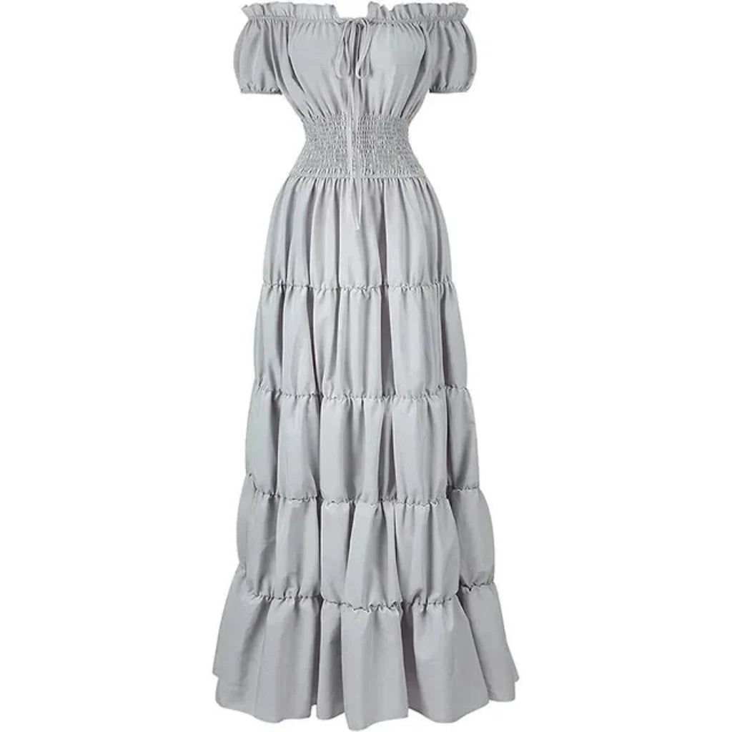 Peasant Maxi Dress Off-Shoulder Elastic Waist Tiered Skirt