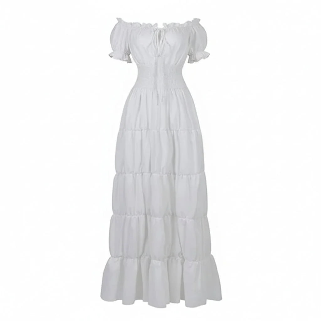 Peasant Maxi Dress Off-Shoulder Elastic Waist Tiered Skirt