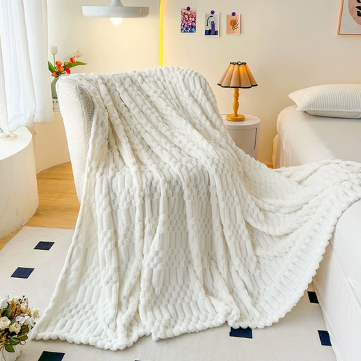 Pebble-Textured Ultra-Soft Microfiber Throw Blanket (Machine Washable)