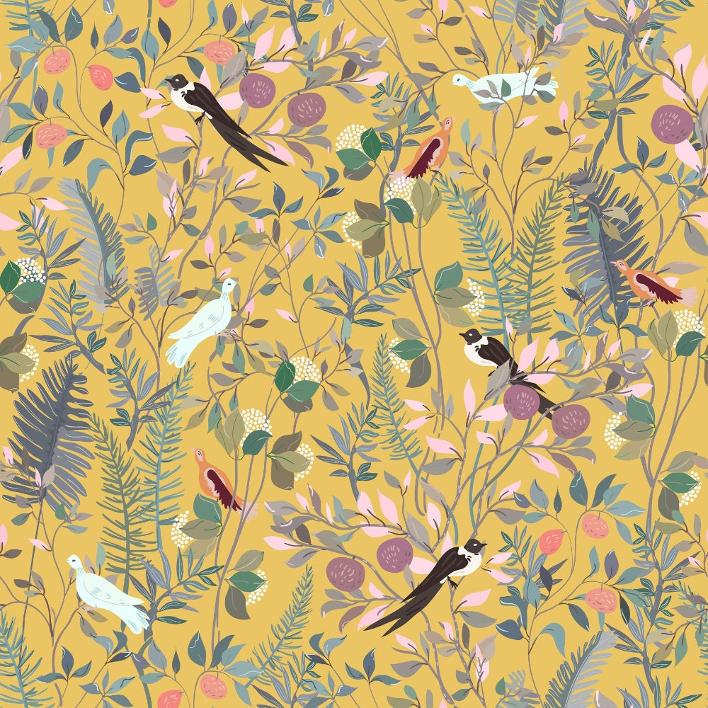 Peel-And-Stick Waterproof Vinyl Wallpaper (Bird & Leaf Canopy, 18 x 118 in)