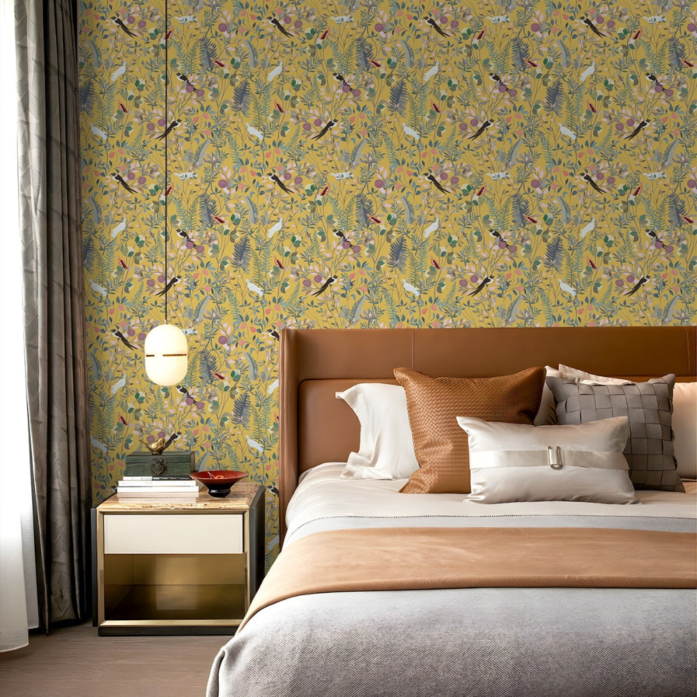 Peel-And-Stick Waterproof Vinyl Wallpaper (Bird & Leaf Canopy, 18 x 118 in)