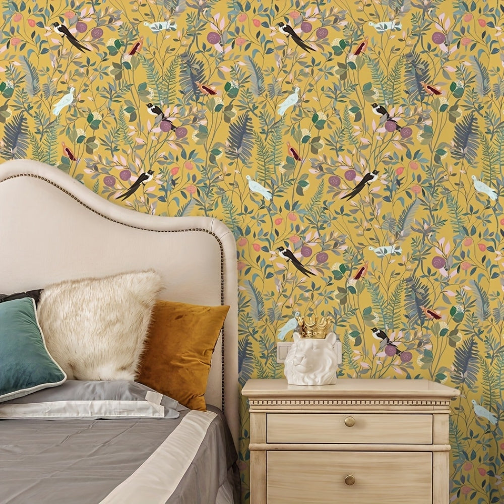 Peel-And-Stick Waterproof Vinyl Wallpaper (Bird & Leaf Canopy, 18 x 118 in)