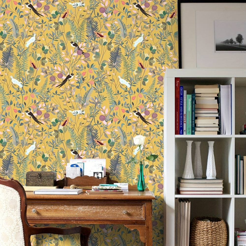 Peel-And-Stick Waterproof Vinyl Wallpaper (Bird & Leaf Canopy, 18 x 118 in)