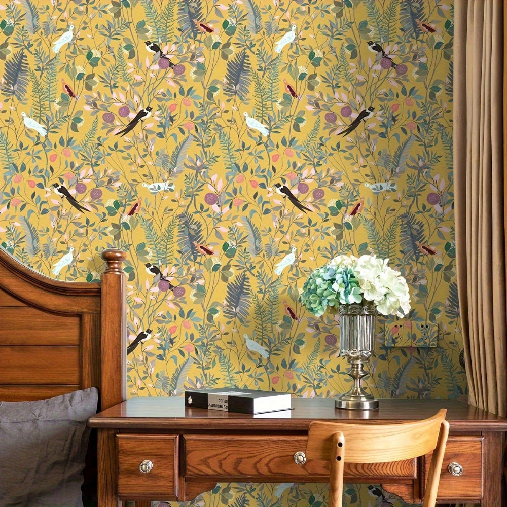 Peel-And-Stick Waterproof Vinyl Wallpaper (Bird & Leaf Canopy, 18 x 118 in)