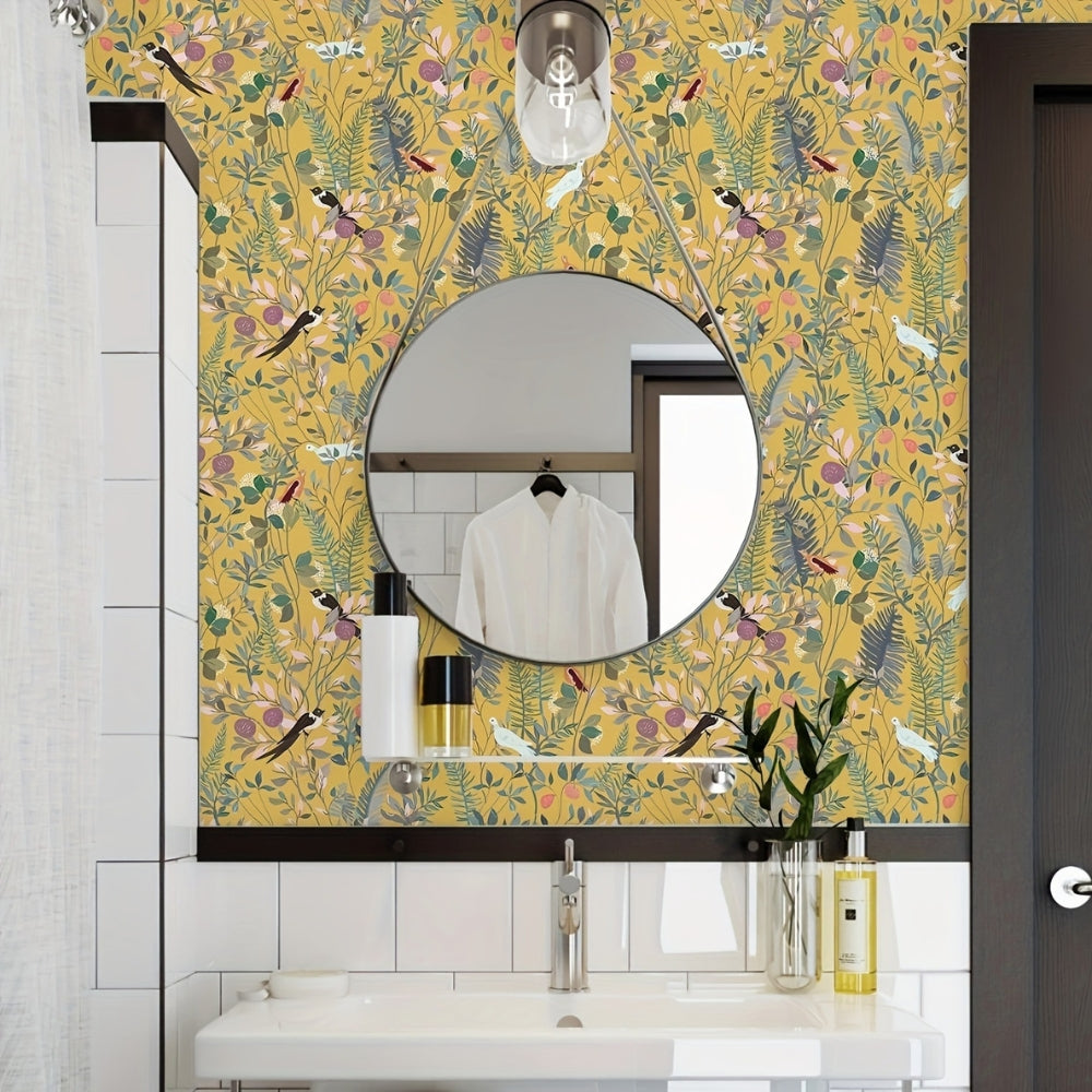 Peel-And-Stick Waterproof Vinyl Wallpaper (Bird & Leaf Canopy, 18 x 118 in)