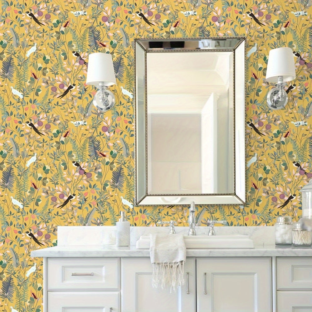 Peel-And-Stick Waterproof Vinyl Wallpaper (Bird & Leaf Canopy, 18 x 118 in)