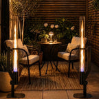 Pellet Torch Vertical Flame Space-Saving Wrought Iron & Glass