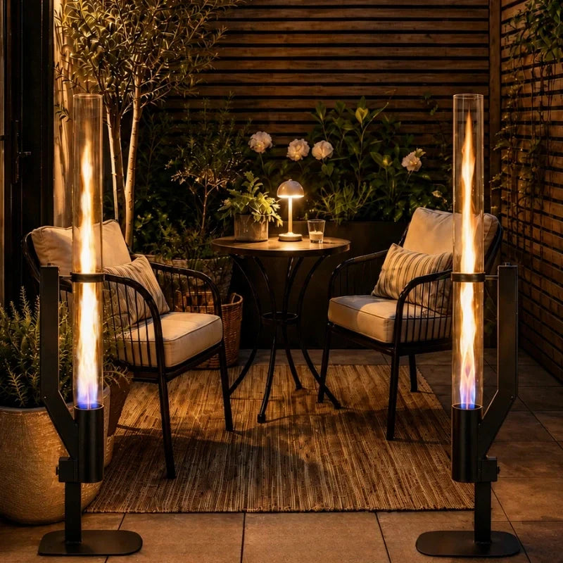 Pellet Torch Vertical Flame Space-Saving Wrought Iron & Glass