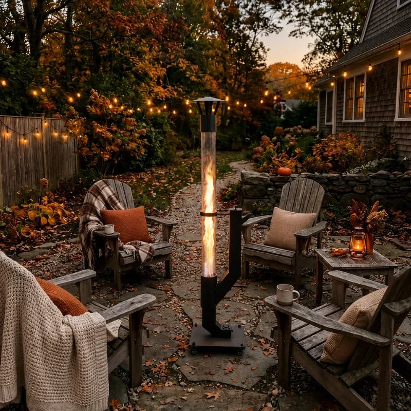 Pellet Torch Vertical Flame Space-Saving Wrought Iron & Glass