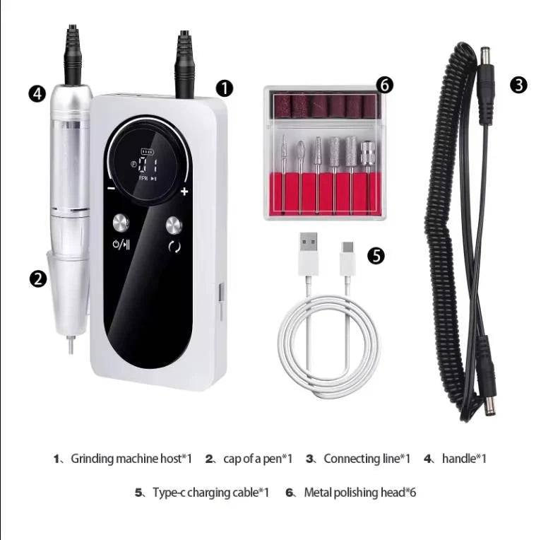 Pen-Style Nail Drill 45,000 RPM 6 Metal Bits