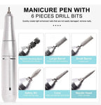 Pen-Style Nail Drill 45,000 RPM 6 Metal Bits