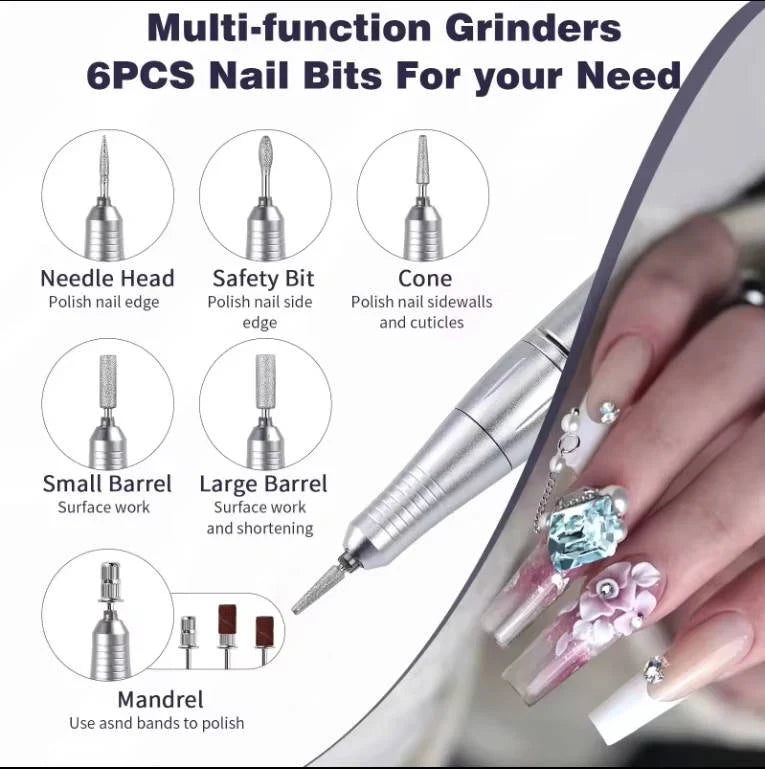 Pen-Style Nail Drill 45,000 RPM 6 Metal Bits