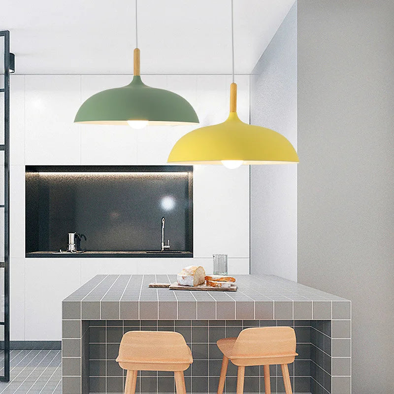Pendant Ceiling Lamp Scandinavian Oak LED Adjustable Height