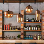 Pendant Ceiling Light Glass Shade & Wood Look Adjustable Height