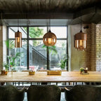 Pendant Ceiling Light Glass Shade & Wood Look Adjustable Height