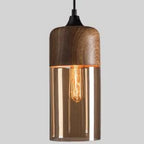 Pendant Ceiling Light Glass Shade & Wood Look Adjustable Height