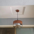 Pendant Ceiling Light Glass Shade & Wood Look Adjustable Height