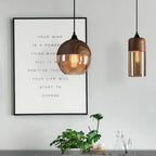 Pendant Ceiling Light Glass Shade & Wood Look Adjustable Height