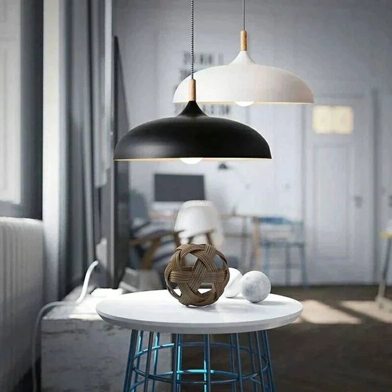 Pendant Ceiling Light Oak & Iron Adjustable Cord