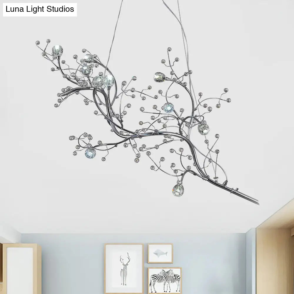 Pendant Chandelier 10-Light Crystal Bead Metallic Finish